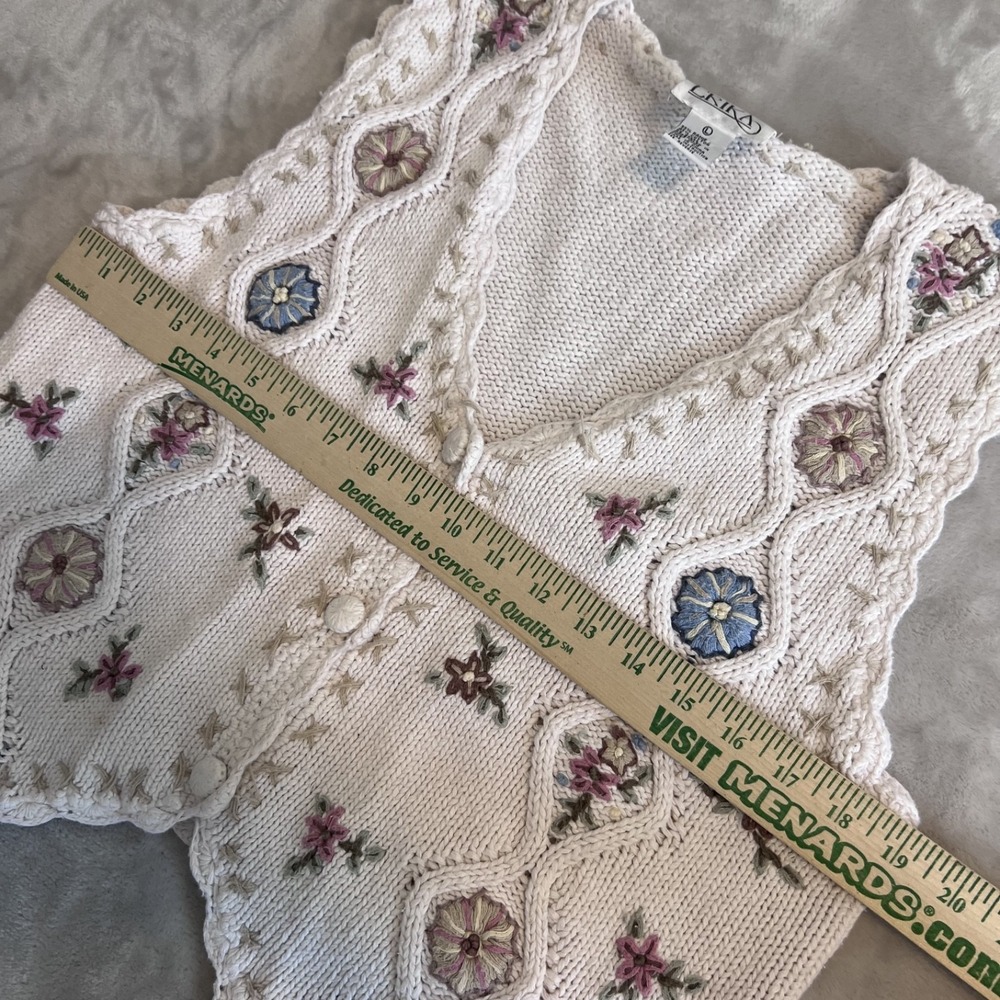 Vintage Y2K Embroidered Knit Sweater Vest Womens Large Cream Cottage Granny Boho - Picture 6 of 9